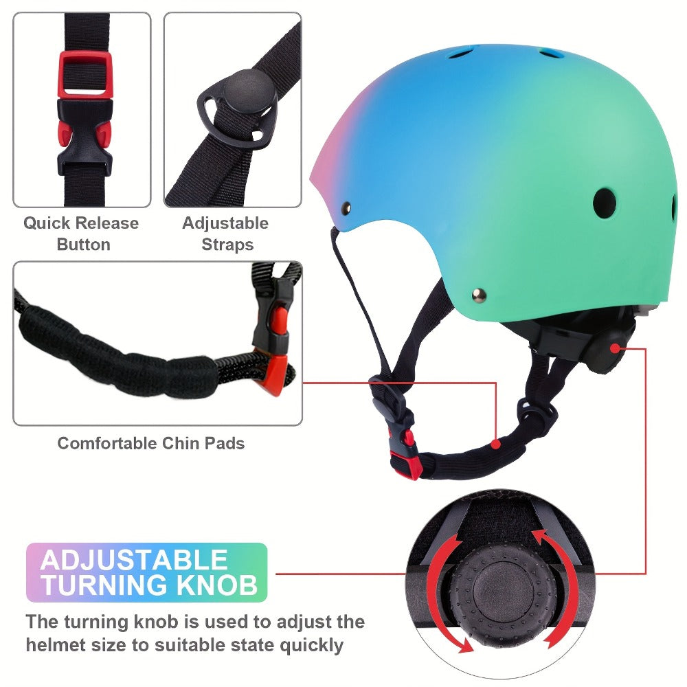 Kids Gradient Color Bike Helmet & Gear Set for Ages 5+ Boys Girls Helmet Knee Elbow Pads for Cycling Skating Scooter Sports Safety Gift