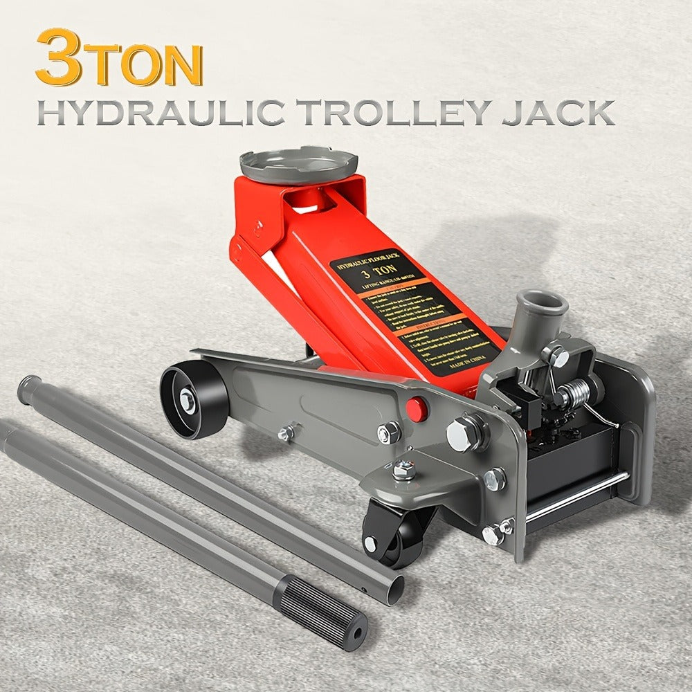 3 Ton Floor Jack with Wheels Rapid Pump Low Profile Car Jack 5.31"-18.11" Lift Range 460mm Max Height