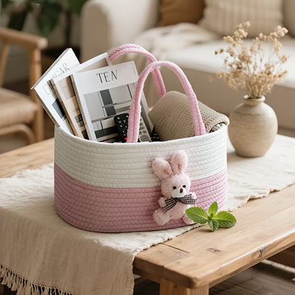 Cute Animal Woven Storage Basket, Decorative Desktop Organizer for Remote Controls, Toys, Stationery & Small Items