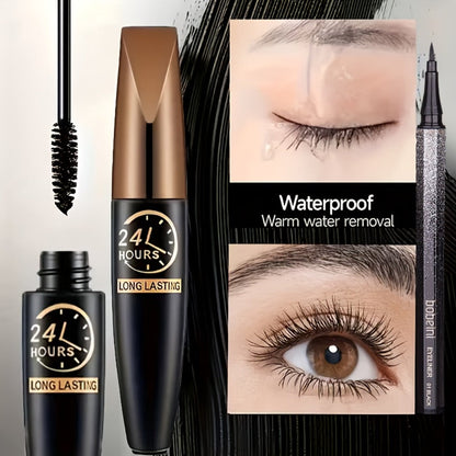8D Fiber Mascara Set 2 Pcs Volumizing Lengthening Smudge-Proof Waterproof Lash Extension, for Makeup, Travel and Everyday Vanity Use