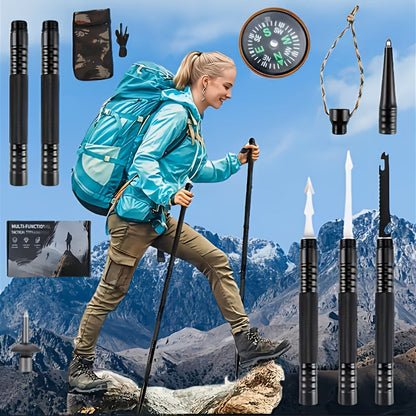 Tactical Trekking Pole Adjustable Hiking Stick | Titanium Alloy with Built-In Compass Canvas Storage Pouch & Combination Lock |