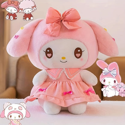 Kuromi My Melody Plush Doll Princess Dress, Collectible Sanrio Stuffed Animal with Pink Bow & Ruffled Collar
