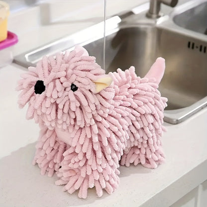 Cute Puppy Hand Towel Wall-Hanging Kitchen Bathroom Towel – Soft Absorbent Cartoon Dog Decorative Cloth 150g/㎡