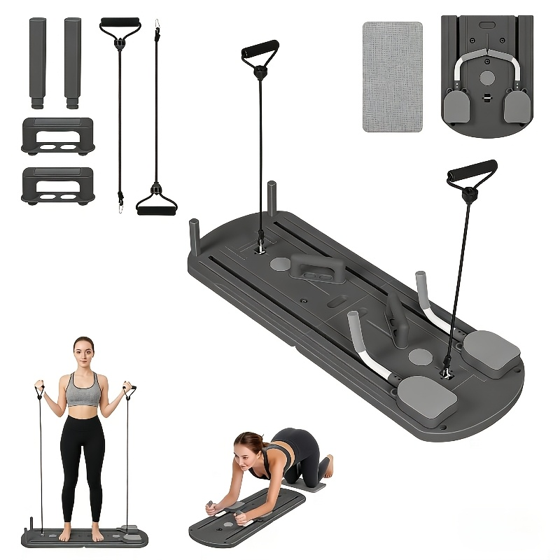 Foldable 8-in-1 Pilates Slide Board with Resistance Bands, Ab Handles and Purple, Pink or Grey Options