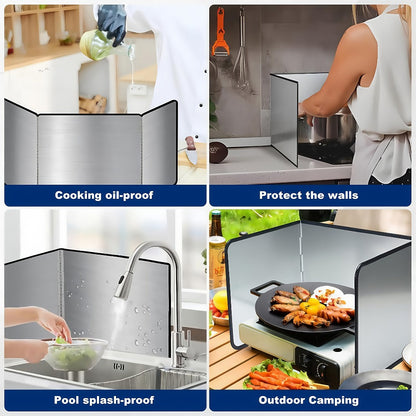 Stainless Steel Splatter Screen 4-Sided Foldable Stovetop Grease Guard – 31.5" Oil Splash Shield for Frying Pan