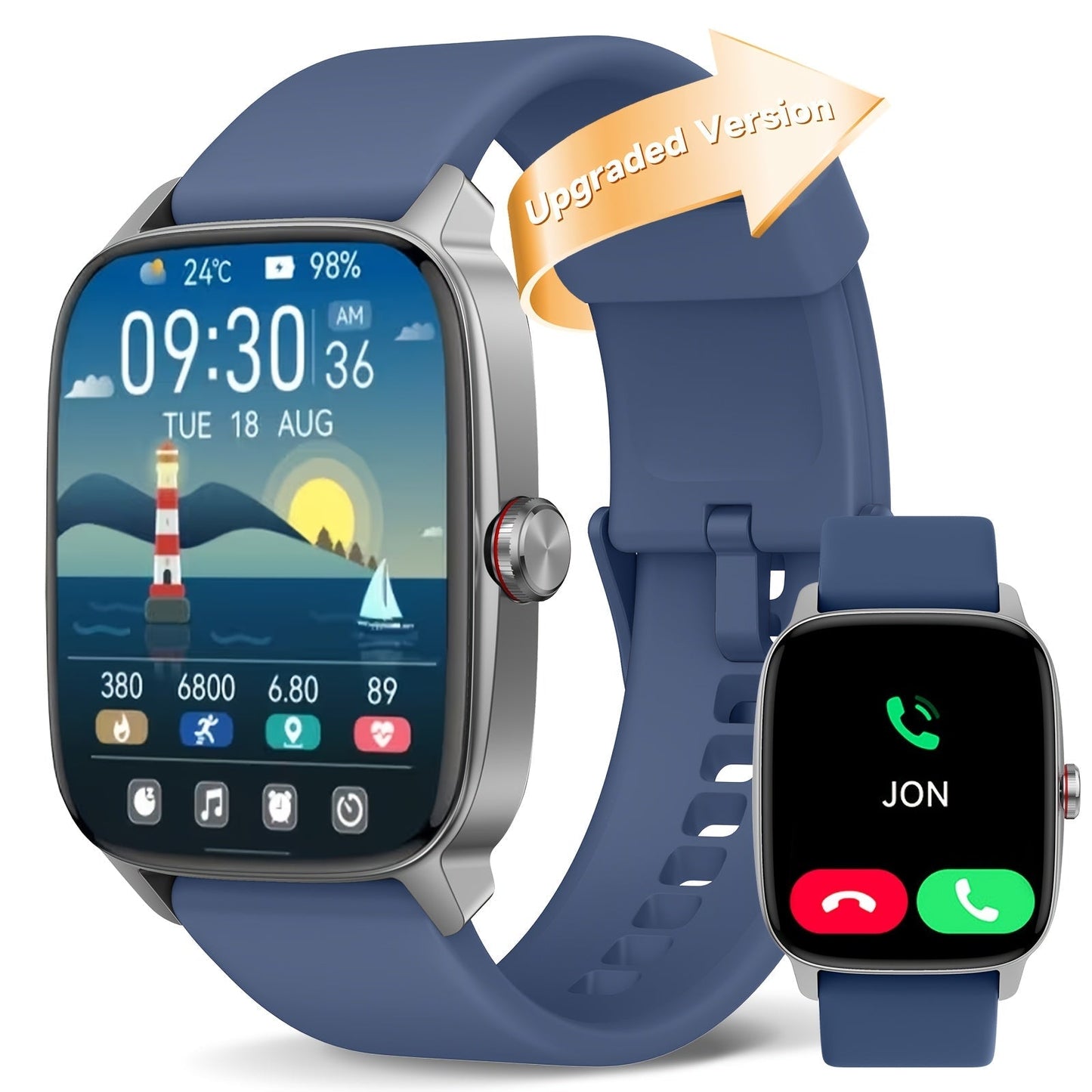 Smartwatch with Built-in Alexa FAWEIO 1.8" HD Touch Screen, Bluetooth Calling, 100+ Sport Modes, Fitness Tracker Heart Rate Sleep
