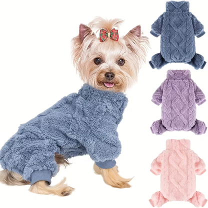 Fleece Dog Turtleneck Jumpsuit with Six Colors, Four-Leg Cut and XXS–M Sizes for Small Pets