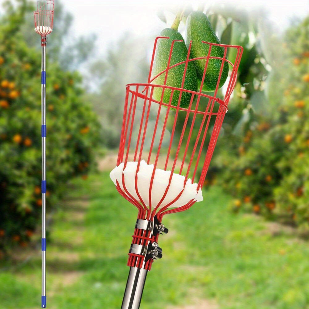 8FT Fruit Picking Pole with Basket, Height-Adjustable Tree Picker for Apples, Mangoes, Lemons, Oranges and Orchard Harvesting