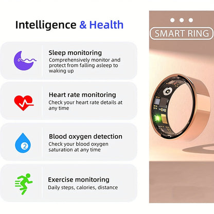 Health Monitoring Smart Ring with Heart Rate HRV Sleep Tracking, Steps Calories Body Temp & Menstrual Cycle – Bluetooth 5.3, iOS & Android