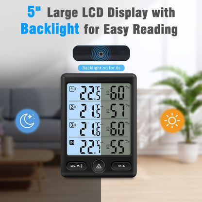 Indoor Outdoor Thermometer Wireless with 3 Remote Sensors - Digital Hygrometer Temperature Humidity Monitor