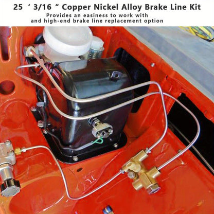 3/16" Brake Line Tubing Kit – Copper Nickel 25ft with 32 Fittings & Stainless Steel Clamps | Brake Line Repair Kit for American Cars & Most
