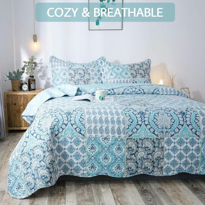 Floral Quilt Set Lightweight Bedspread Coverlet 2 or 3-Piece, All Season Hypoallergenic Breathable Paisley Patchwork Print Quilt for Bedroom