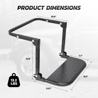 Folding Tire Step Heavy Duty 330 lbs Adjustable Universal Truck SUV RV – Fits 9–13" Tires 4 Height & Width Positions Slip-Resistant Rooftop