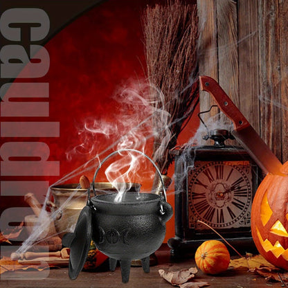 Cast Iron Cauldron with Lid & Handle, Witchcraft Incense Burner, Spell Ritual Pot, Halloween Decor