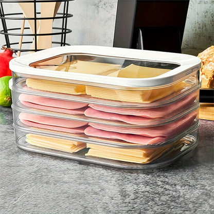Food Storage Containers with Lids, Four-Tier Stainless Steel Refrigerator Tray Set with Clear Lids and Stacking Rims