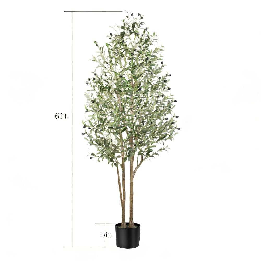 Full-Canopy Artificial Olive Tree with 4, 5, 6 or 7 ft Height Options, Decorative Fruit and Potted Base