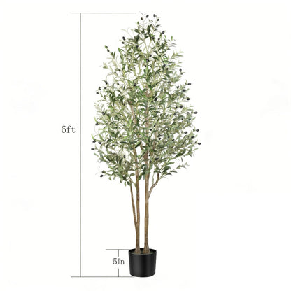 Full-Canopy Artificial Olive Tree with 4, 5, 6 or 7 ft Height Options, Decorative Fruit and Potted Base