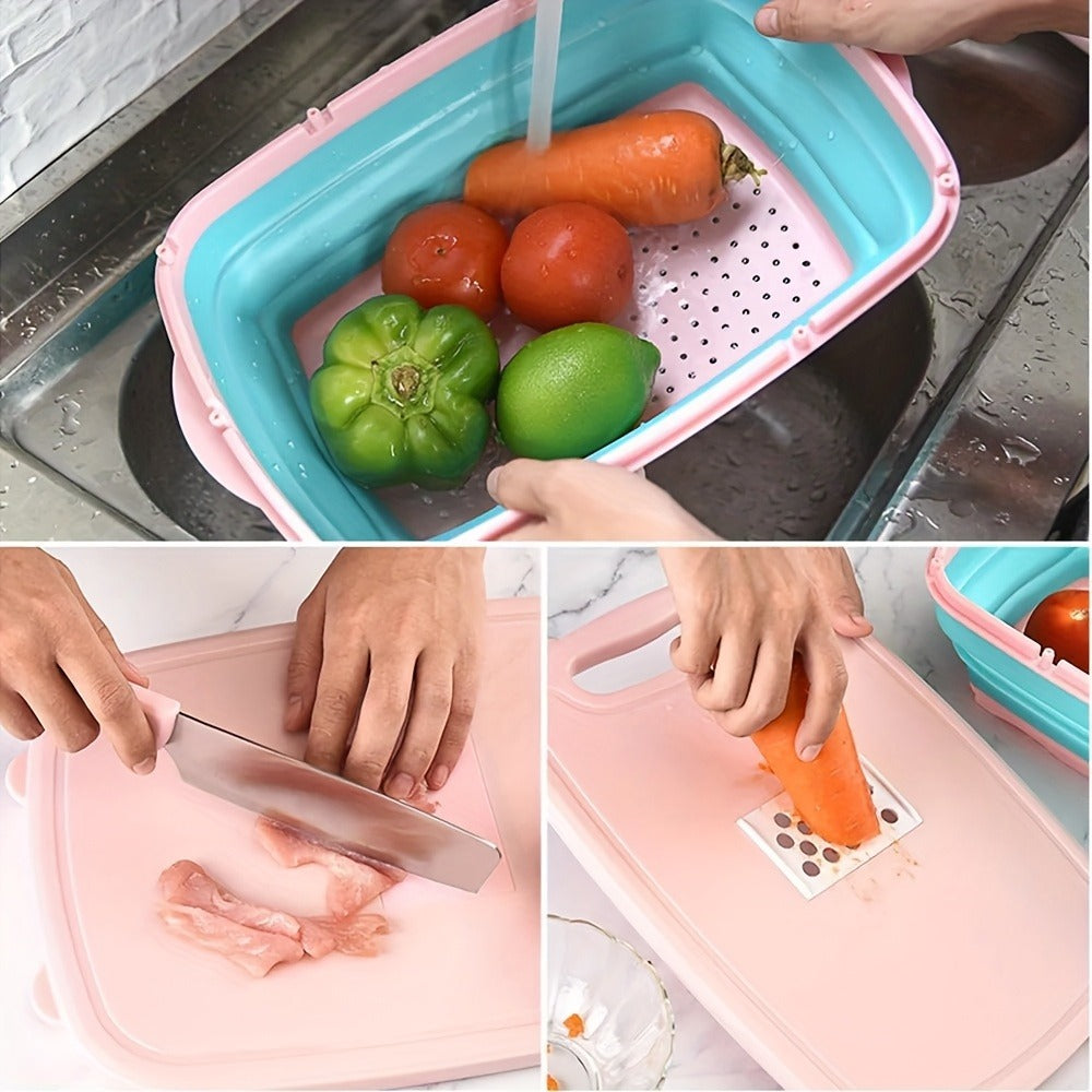 Cutting Board Set 9-in-1 Foldable Chopping Board with Colander Vegetable Wash Basket Drain for Grilling, Camping and Outdoor Meals