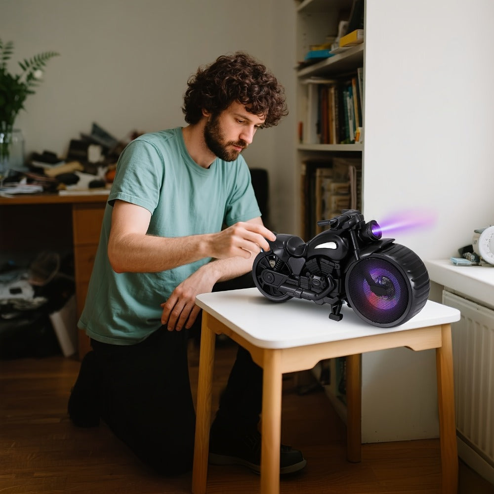 Bluetooth Speaker MOTO BEAT Motorcycle-Shaped RGB Model with FM Radio, USB, TF, AUX and Rechargeable Battery