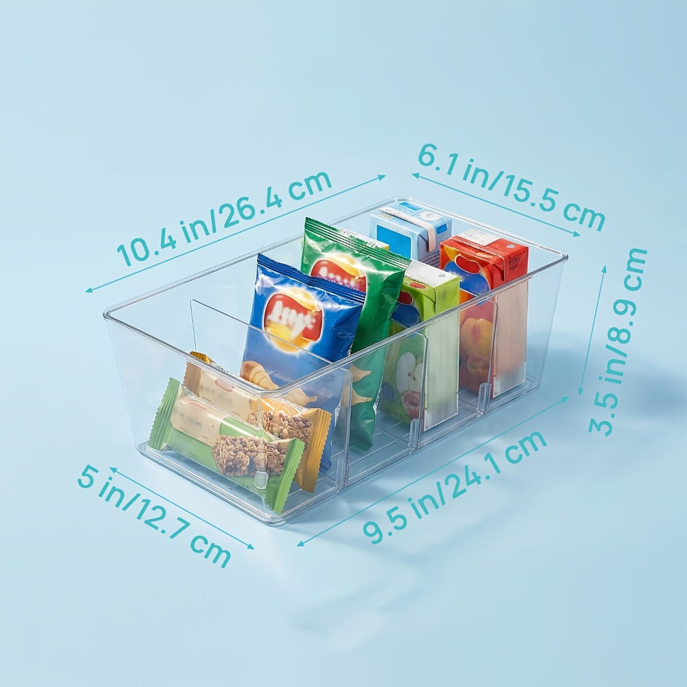 Pantry Organizer Bins 8 Pack Clear Plastic Food Storage Bins with Removable Dividers 4 Compartments for Kitchen Cabinet