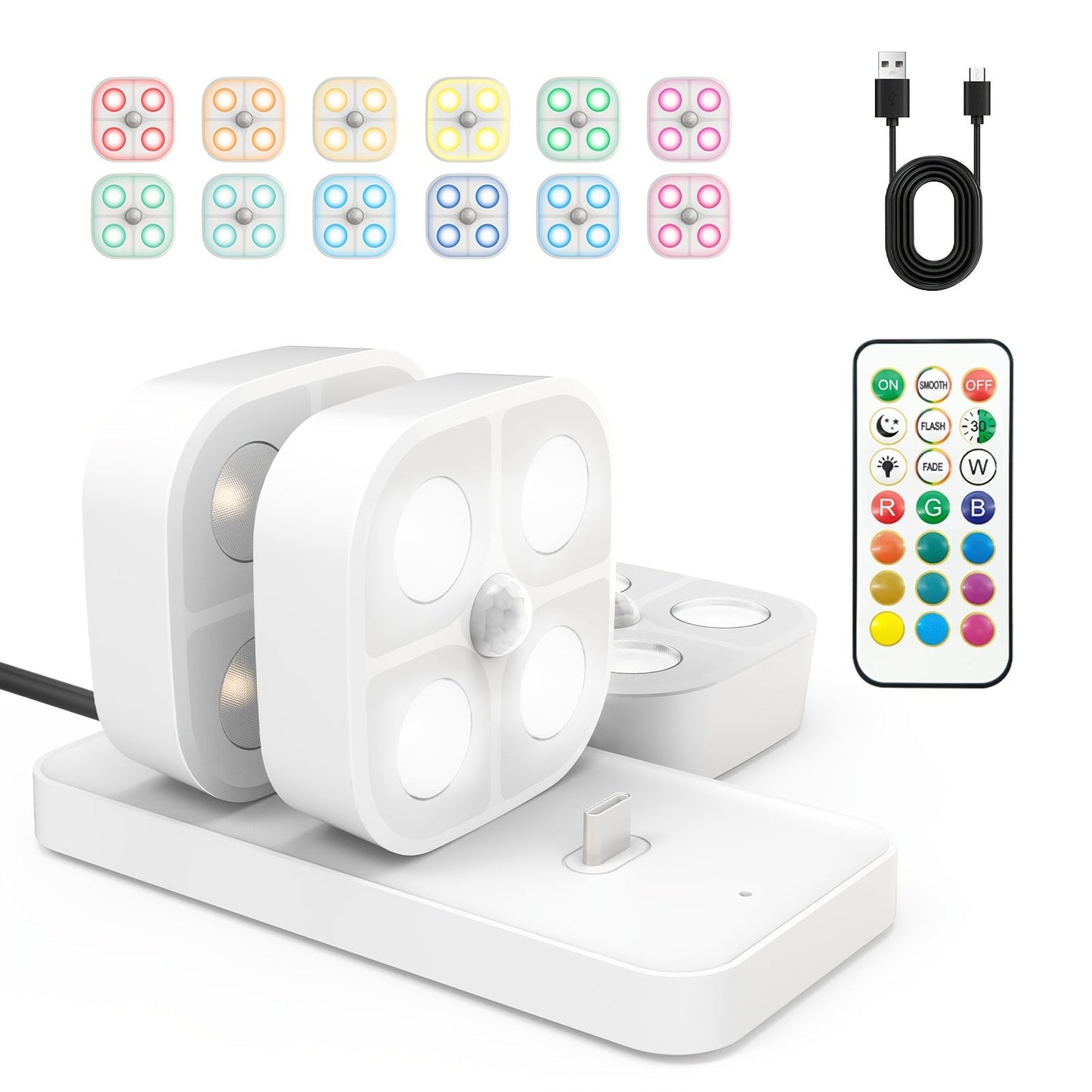 Puck Lights Rechargeable RGB with Charging Station - Motion Sensor Under Cabinet Lighting for Home Cooking, Dining and Outdoor Meals