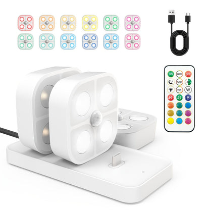 Puck Lights Rechargeable RGB with Charging Station - Motion Sensor Under Cabinet Lighting for Home Cooking, Dining and Outdoor Meals