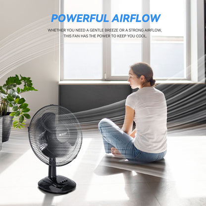 Oscillating Table Fan 12 Inch Quiet 3-Speed Adjustable Tilt with Safety Grill for Home Office Bedroom Dorm Desktop Personal Cooling Fan