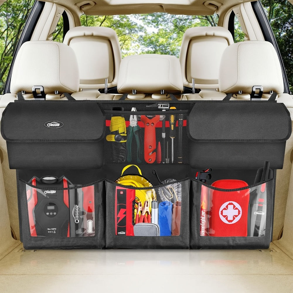 Car Trunk Organizer, 40 x 19 Inch Hanging Rear-Seat Bag with 6 Pockets and Three Adjustable Straps