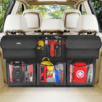 Car Trunk Organizer, 40 x 19 Inch Hanging Rear-Seat Bag with 6 Pockets and Three Adjustable Straps
