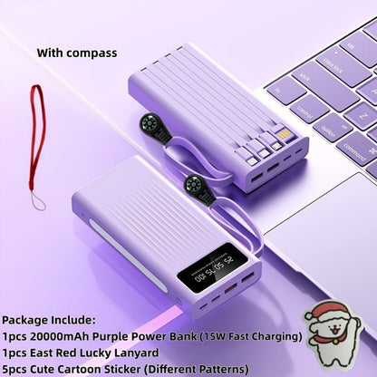 Power Bank for Camping, 10000-30000mAh with 15W Charging, Four-in-One Cable and Four-Mode Camping Light