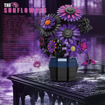 Sunflower Building Blocks Bouquet Set for Adults – Purple Van Gogh Art Botanical Flower Brick Kit Creative Home Decor Display Model