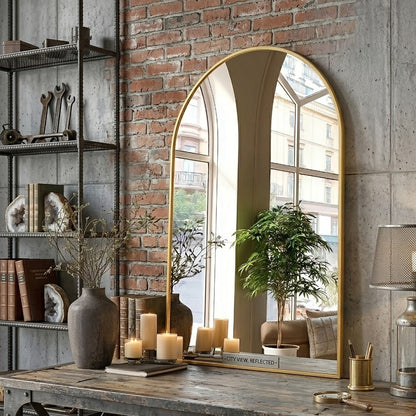 Arched Rectangle Metal Wall Mirror in Black or Gold with Seven Size Options up to 31 x 32 Inches