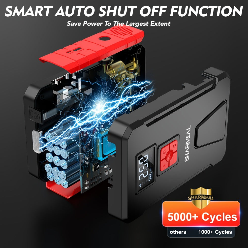 Portable Jump Starter with Air Compressor – 15000A-19000A Peak 350PSI 12V 17-in-1 Car Battery Jump Starter, Digital Display