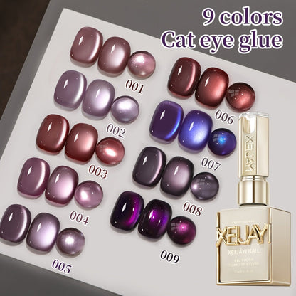 Purple Cat Eye Magnetic Gel Polish Set 9 Colors UV LED Soak Off | 3D Light-Shifting Effect 0.51oz Each Long Lasting Chip-Free | Salon & Home