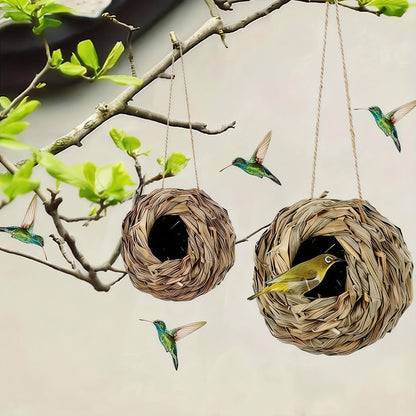 Hummingbird Nest House Handwoven Outdoor Garden Patio Bird Nest – Spherical Design Comfortable Nesting Shelter for Small Birds