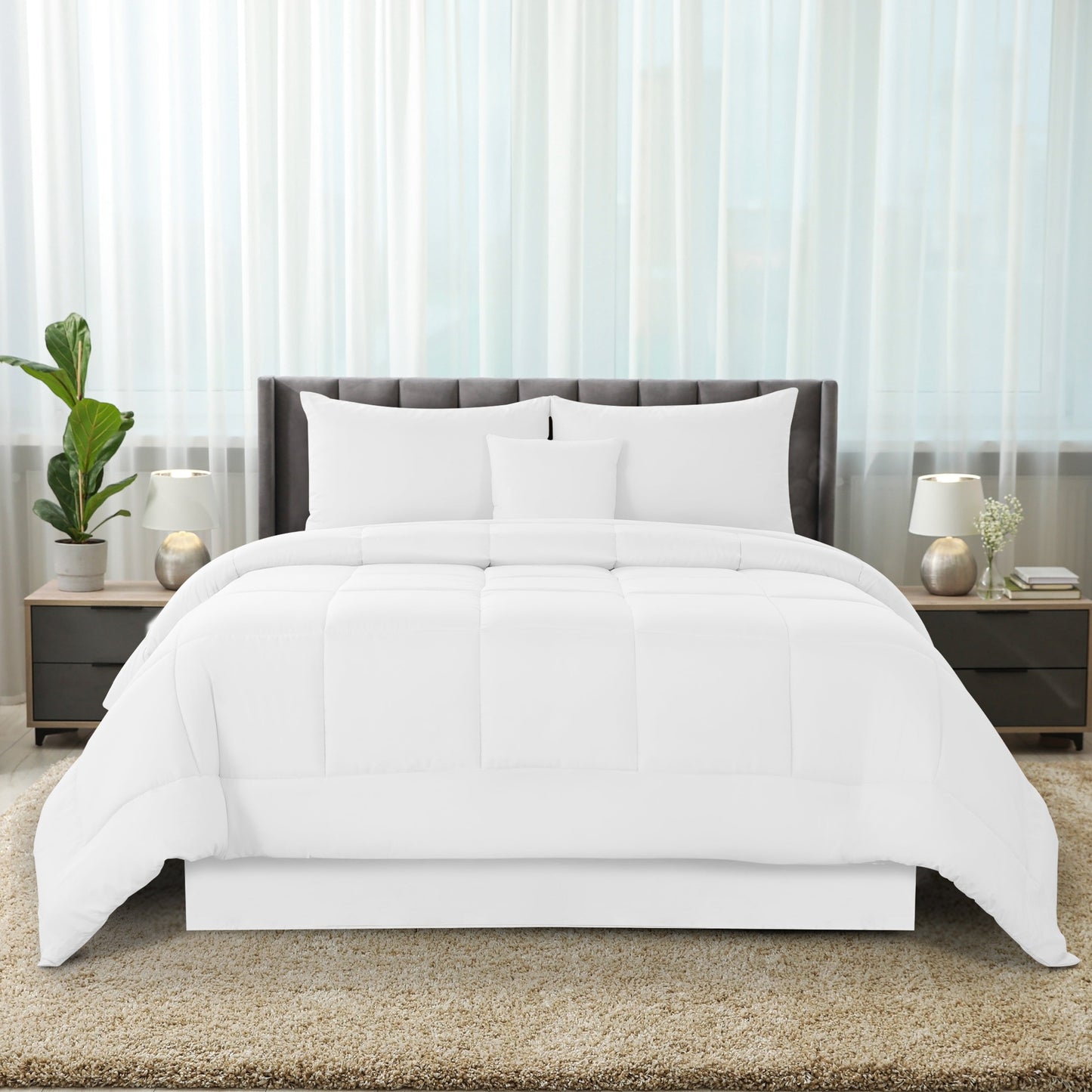 5-Piece Comforter Set, Down Alternative Reversible Quilted Bedding with Bed Skirt & Pillow Shams