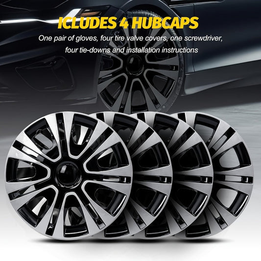 Hubcaps 4pcs Set – 15 Inch & 16 Inch Full Cover Wheel Hub Covers, Snap-On Easy Install, Universal Fit Steel Wheels for Sedan, SUV