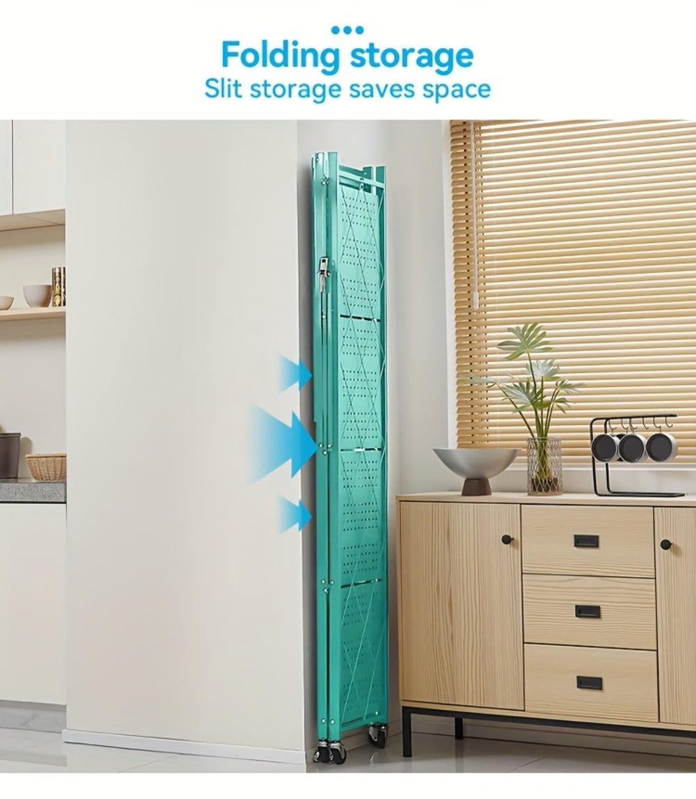 Three-to-Five-Tier Foldable Storage Rack with Carbon Steel Frame, Lockable Wheels and Three Colors