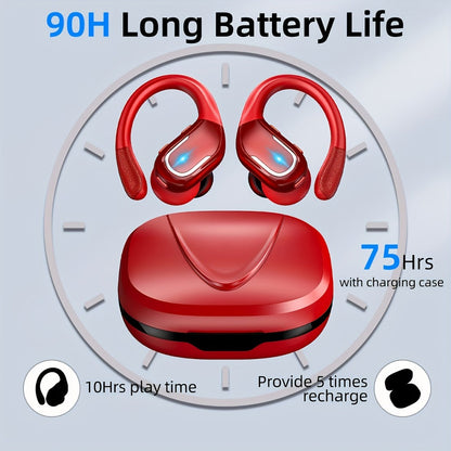LIFEBEE Dual LED Display Earhook Wireless Earbuds for Running Sports, Pure Bass Sound Noise Cancelling Built-in Mic Over-Ear Headphones