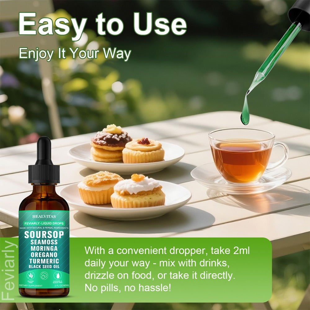 Soursop Bitters Liquid Supplement 2oz 10-in-1 with Seaweed Moringa Turmeric Black Seed Oil & Oregano Herbal Extracts