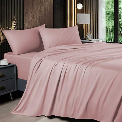 Bed Sheet Set 4-Piece 2200TC Bamboo Blend with Four Bed Sizes and Eleven Solid Color Options