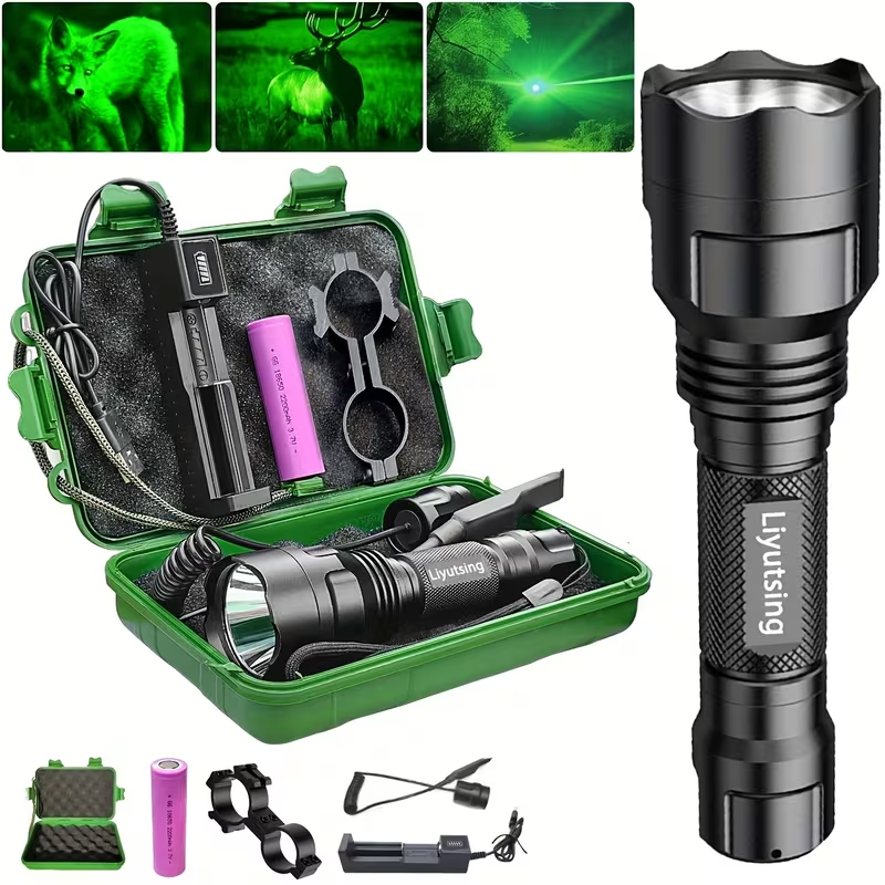 Flashlight Red, Green or White Hunting Light with Remote Switch, 18650 Battery and Mount Options