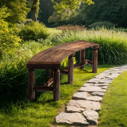 Curved Backless Softwood Outdoor Bench with Slatted Log-Style Seat in Brown or Natural-Look Finish