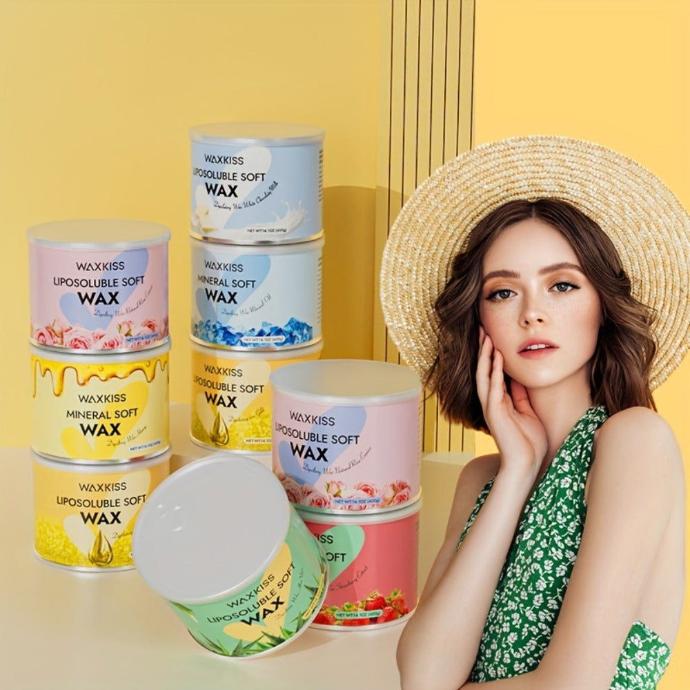 Soft Wax for Hair Removal 400g WAXKISS Honey & Aloe Vera Strip Wax Jar for Face Underarms Legs Body Back All Skin Types DIY Home Salon