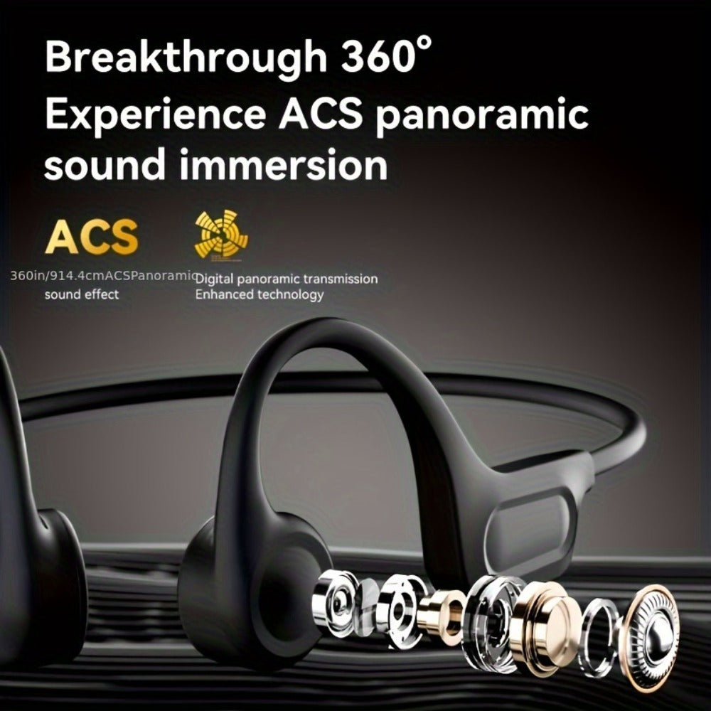 Open Ear Air Conduction Headphones Wireless, Mosyxe Sport Earphones with Noise Cancelling Mic, Seamless Bluetooth Pairing