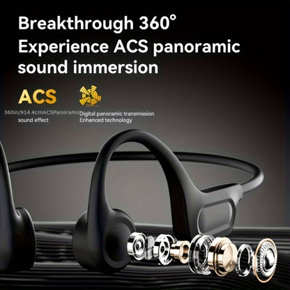 Open Ear Air Conduction Headphones Wireless, Mosyxe Sport Earphones with Noise Cancelling Mic, Seamless Bluetooth Pairing