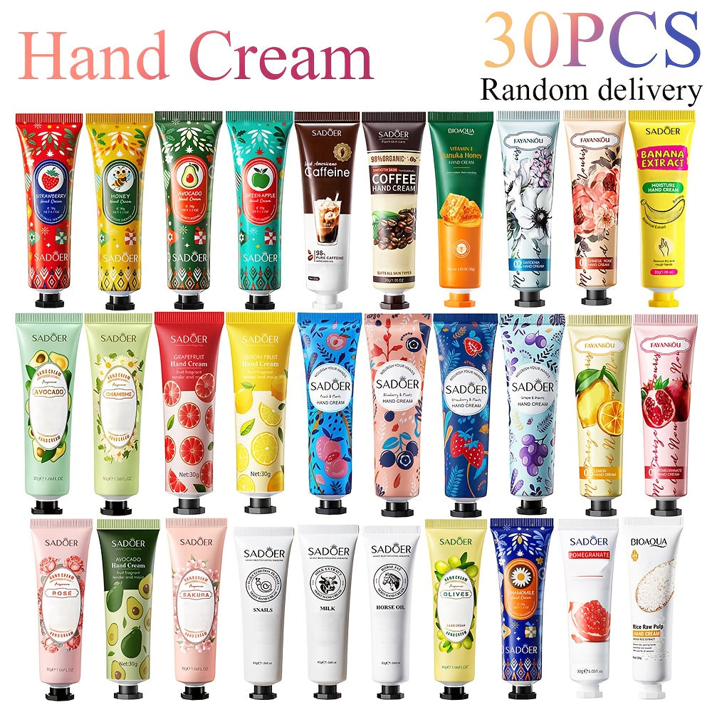 Mini Hand Cream Gift Set 30pcs Travel Size Moisturizing Lotion – Glycerin & Lactic Acid Non-Greasy Formula, 30 Random Scents