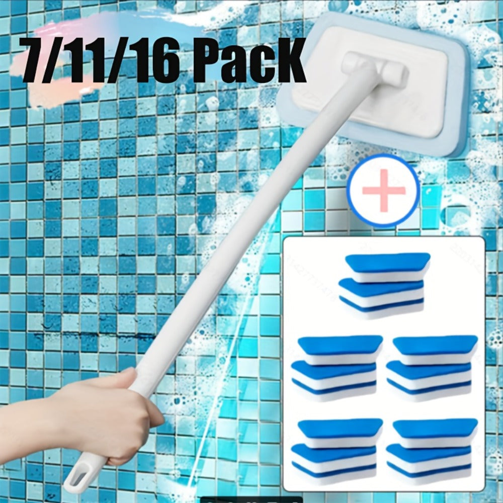 Long-Handle Sponge Cleaning Brush Set with 6, 10 or 15 Replaceable Pads and 23.22-Inch Handle