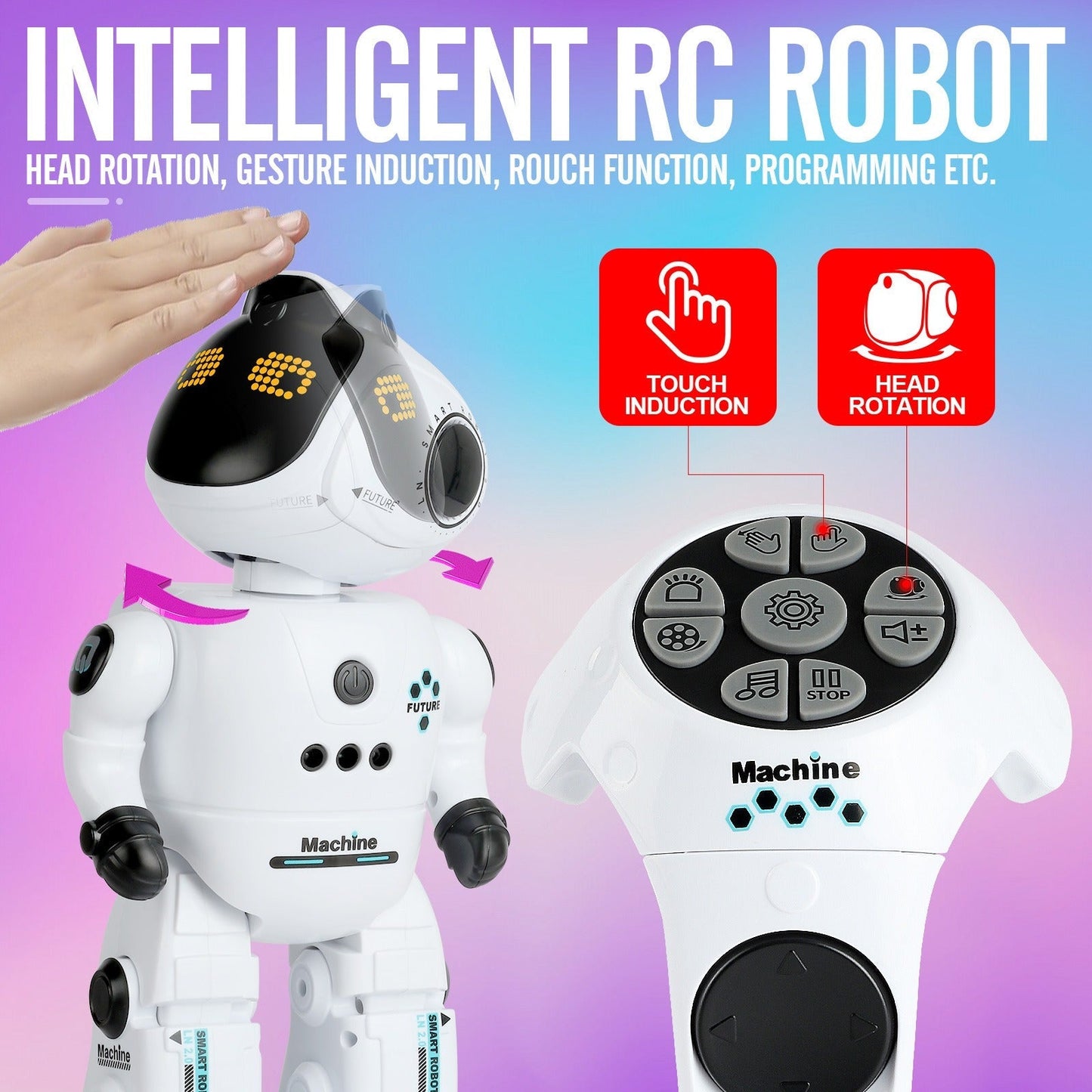 Gesture Control RC Robot Toy for Kids, Voice Recording, Programming, EMO LED Infrared Intelligent Interactive Robot