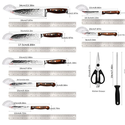 Kitchen Knife Set 15-Piece & 20-Piece Professional Chef Knives with Block Sharpener Ultra-Sharp Medium Carbon Stainless Steel Hammered Blade